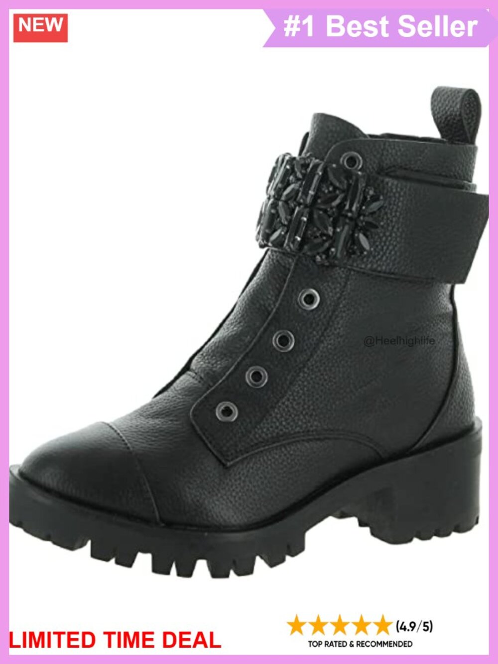 Lug Sole Combat Bootie Rhinestone Embellished Memory Foam Ankle Boot